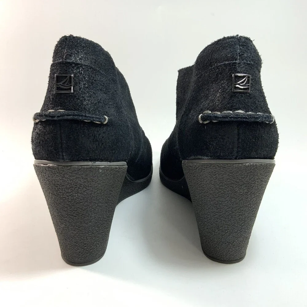 Sperry Top Sider Leather Wedge Boots Black Harlow Brooke 9